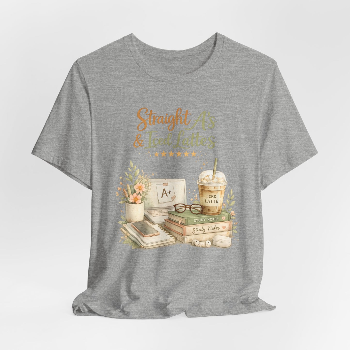Straight A's & Iced Lattes T-Shirt — Cute Study Coffee Tee for Students & Teachers