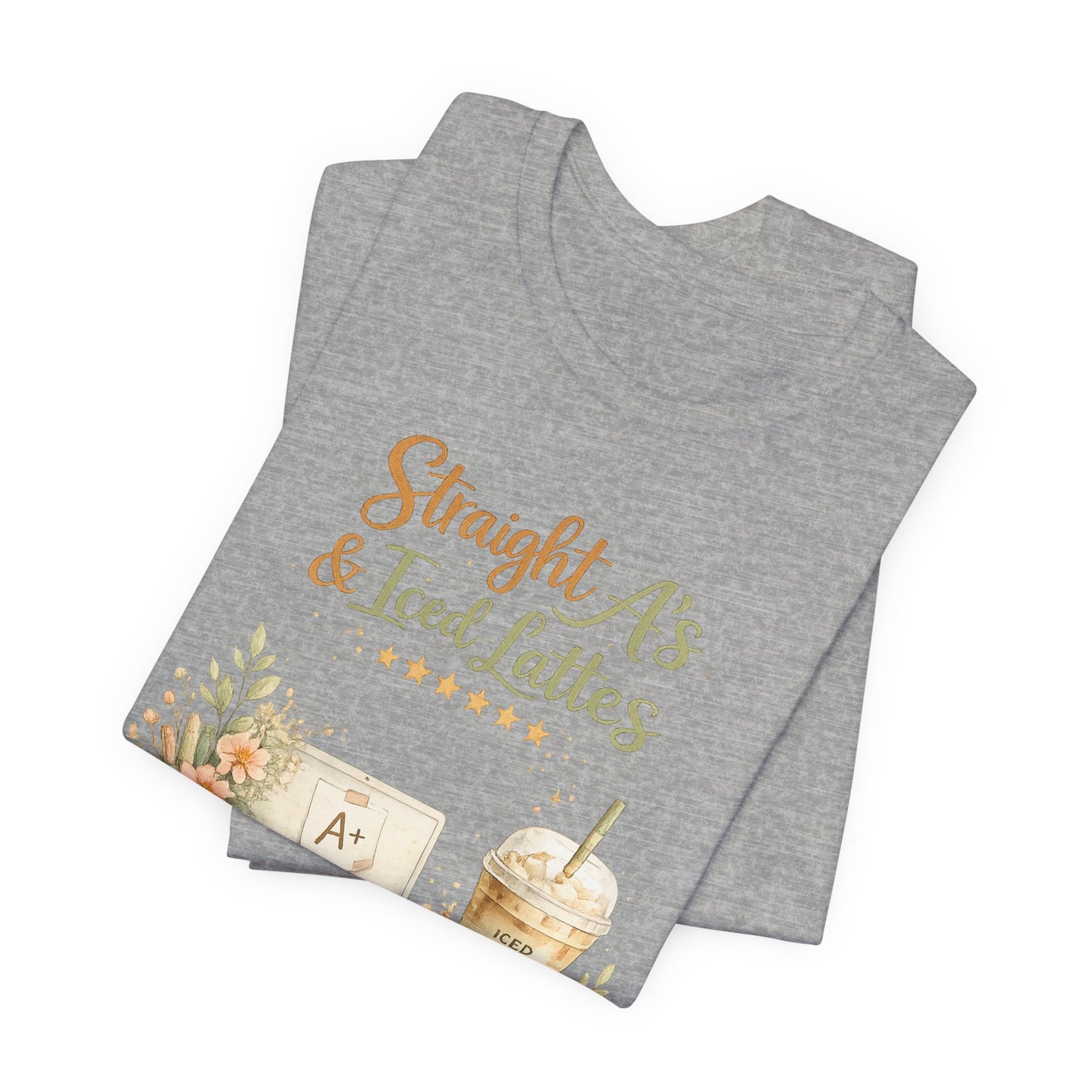 Straight A's & Iced Lattes T-Shirt — Cute Study Coffee Tee for Students & Teachers