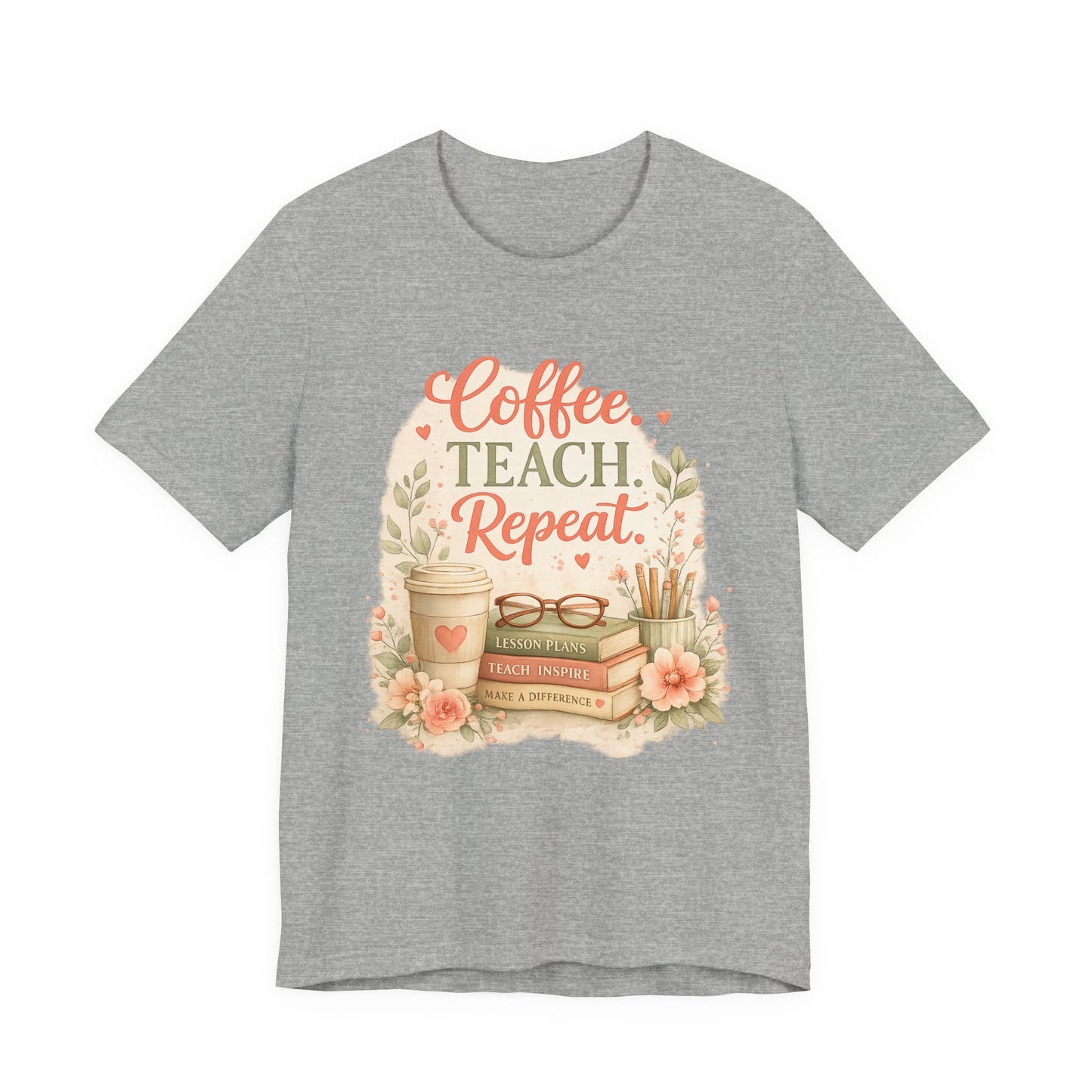 "Coffee. Teach. Repeat." Floral Teacher Tee