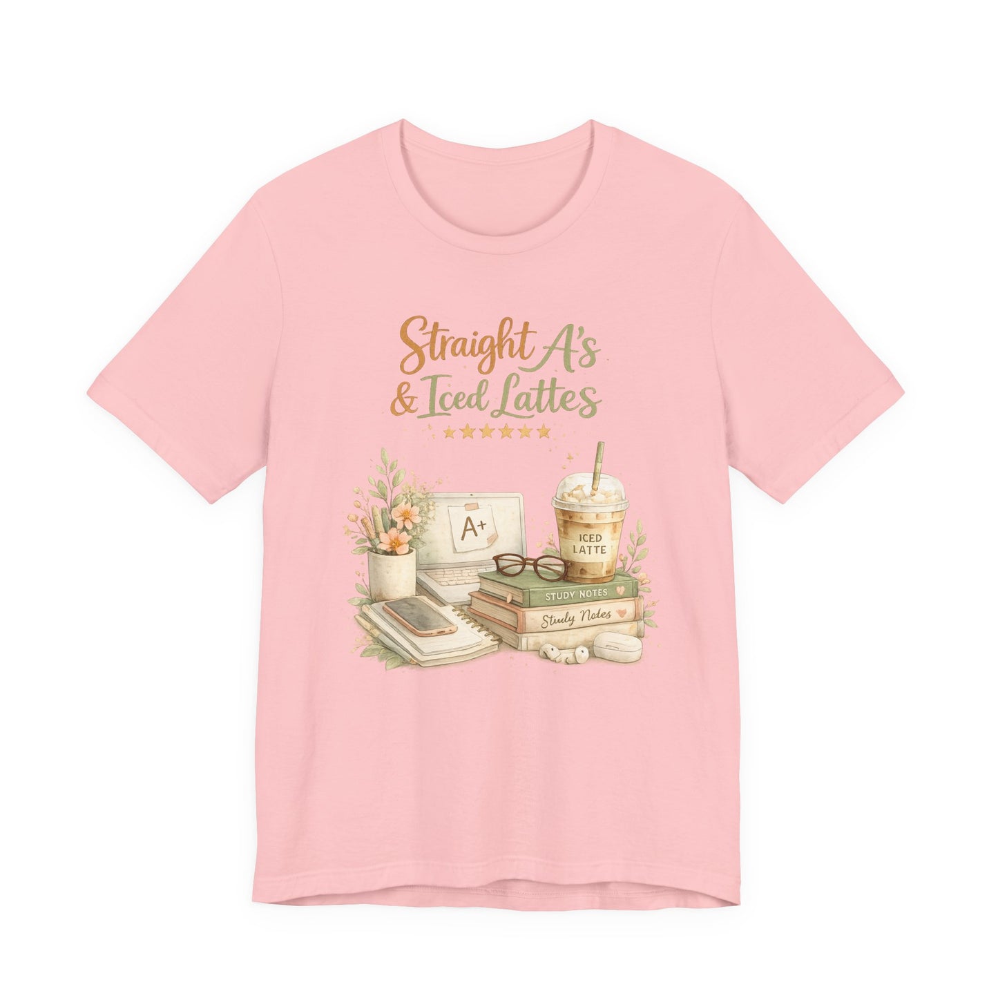 Straight A's & Iced Lattes T-Shirt — Cute Study Coffee Tee for Students & Teachers