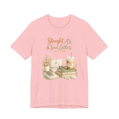 Straight A's & Iced Lattes T-Shirt — Cute Study Coffee Tee for Students & Teachers