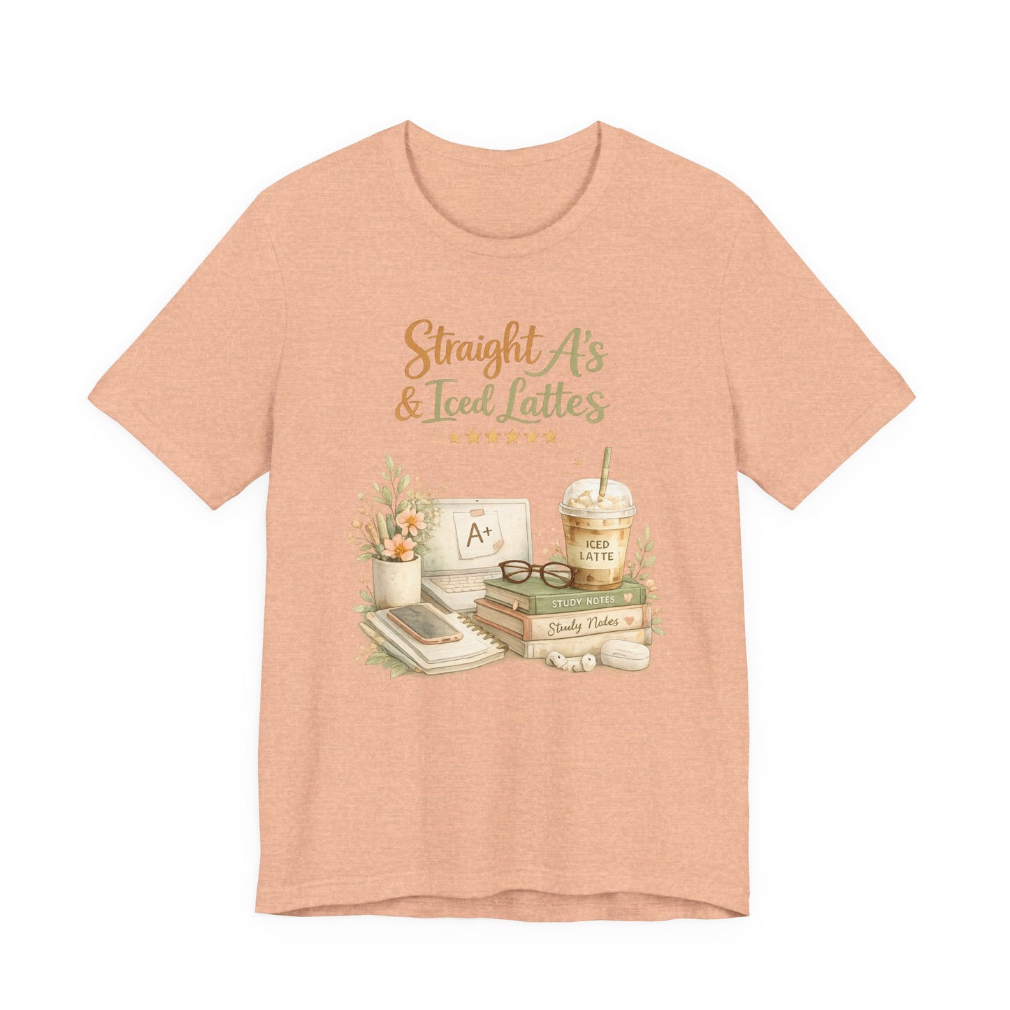 Straight A's & Iced Lattes T-Shirt — Cute Study Coffee Tee for Students & Teachers