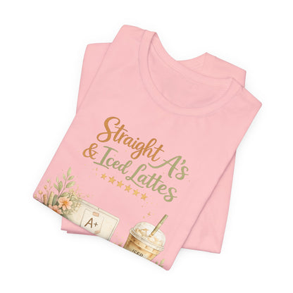 Straight A's & Iced Lattes T-Shirt — Cute Study Coffee Tee for Students & Teachers