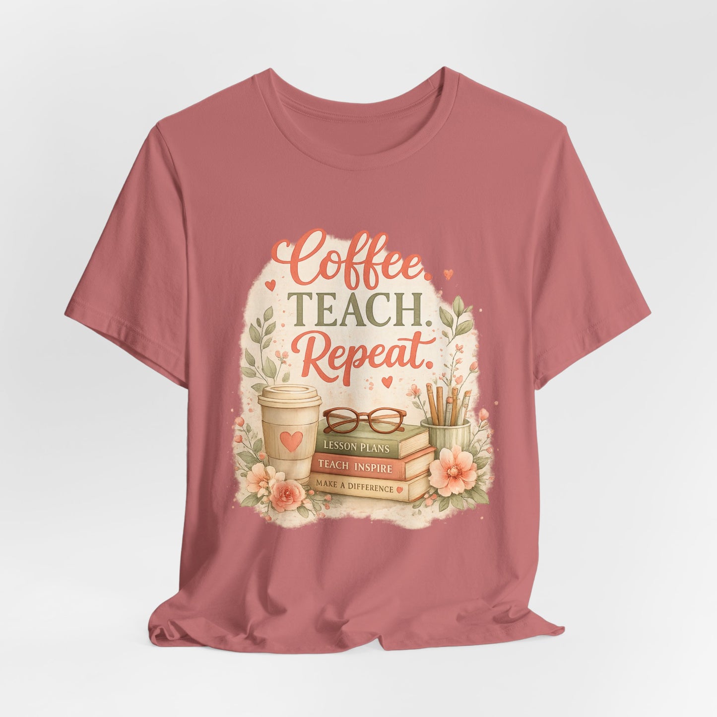 "Coffee. Teach. Repeat." Floral Teacher Tee