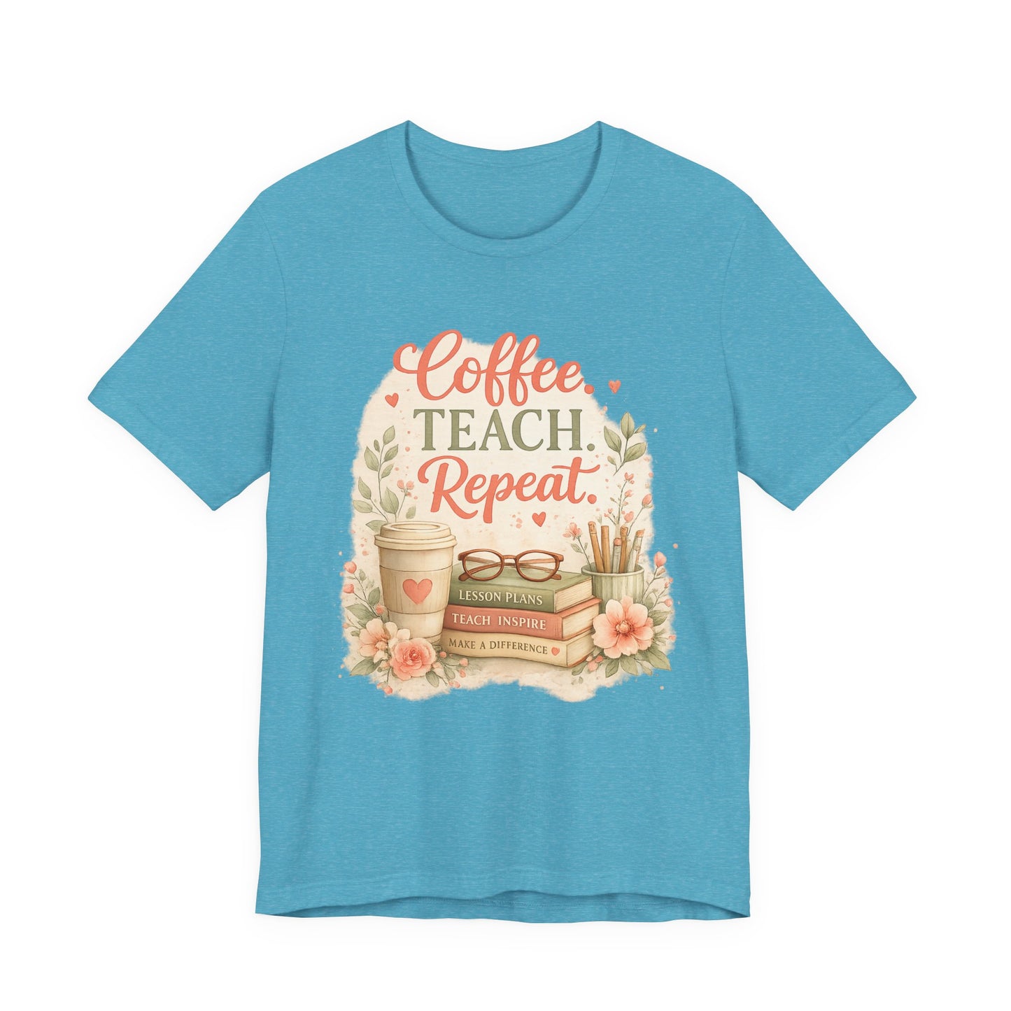 "Coffee. Teach. Repeat." Floral Teacher Tee