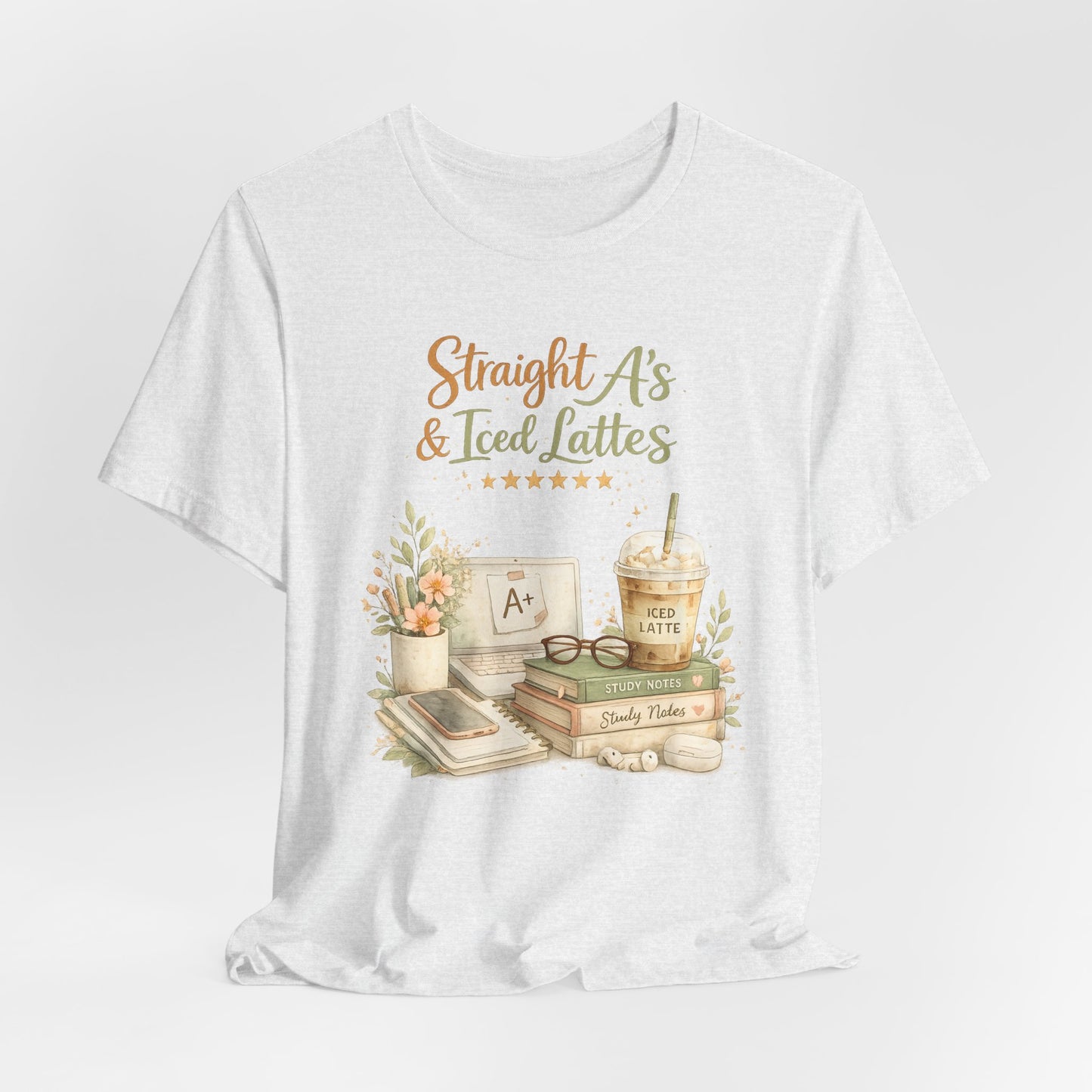 Straight A's & Iced Lattes T-Shirt — Cute Study Coffee Tee for Students & Teachers
