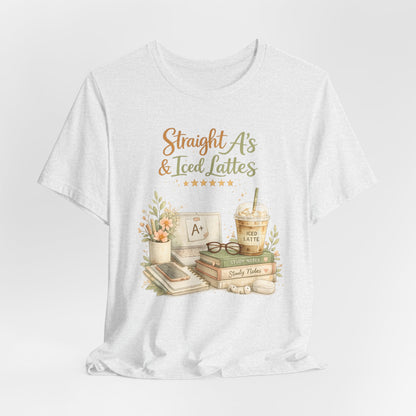 Straight A's & Iced Lattes T-Shirt — Cute Study Coffee Tee for Students & Teachers