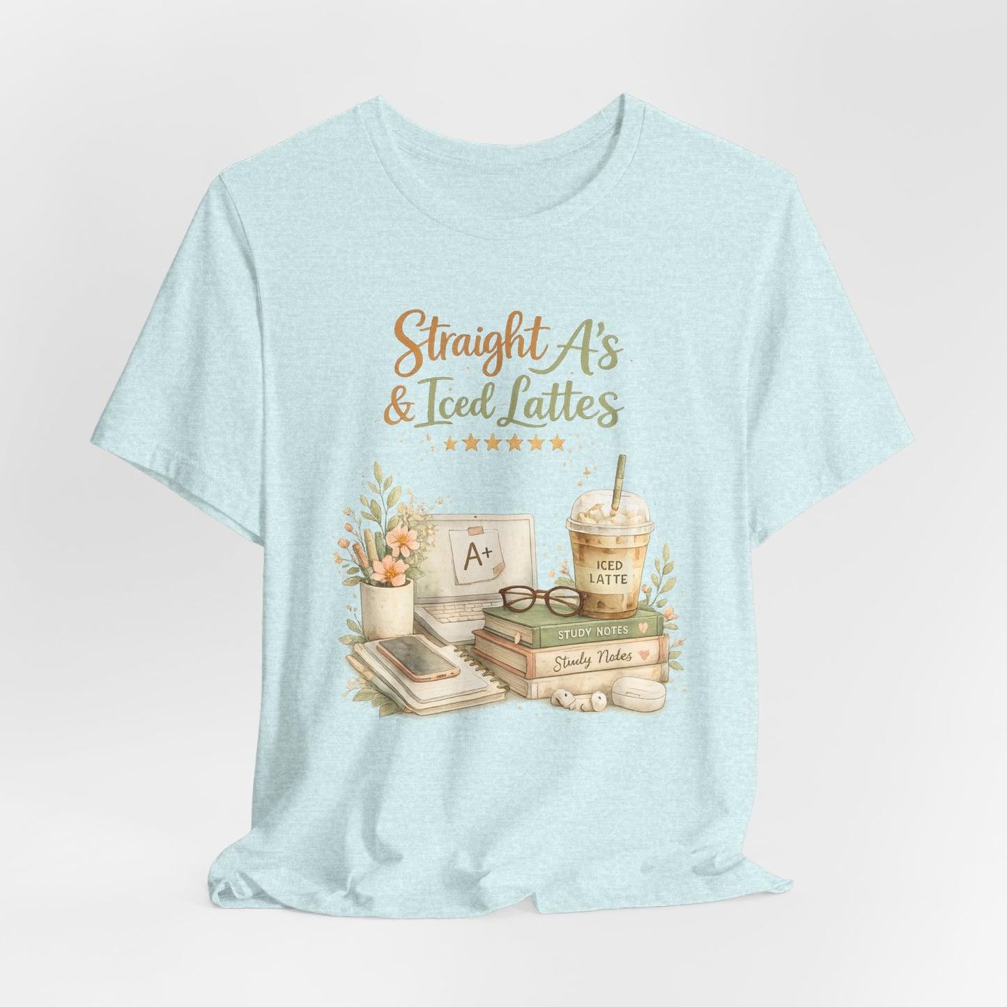 Straight A's & Iced Lattes T-Shirt — Cute Study Coffee Tee for Students & Teachers