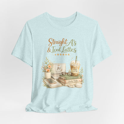 Straight A's & Iced Lattes T-Shirt — Cute Study Coffee Tee for Students & Teachers