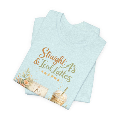 Straight A's & Iced Lattes T-Shirt — Cute Study Coffee Tee for Students & Teachers