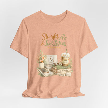 Straight A's & Iced Lattes T-Shirt — Cute Study Coffee Tee for Students & Teachers