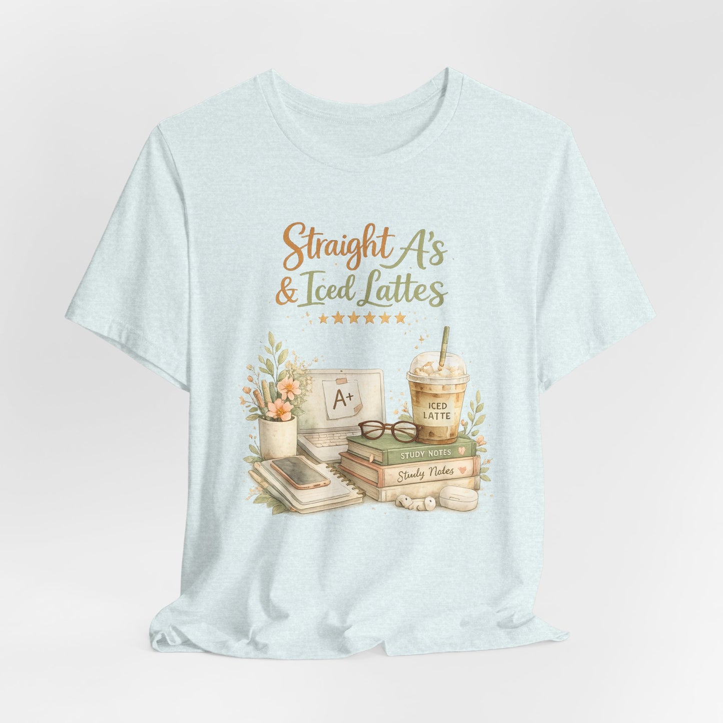 Straight A's & Iced Lattes T-Shirt — Cute Study Coffee Tee for Students & Teachers