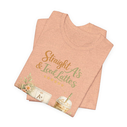 Straight A's & Iced Lattes T-Shirt — Cute Study Coffee Tee for Students & Teachers