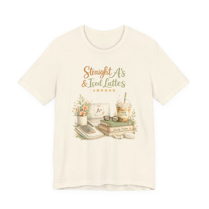 Straight A's & Iced Lattes T-Shirt — Cute Study Coffee Tee for Students & Teachers