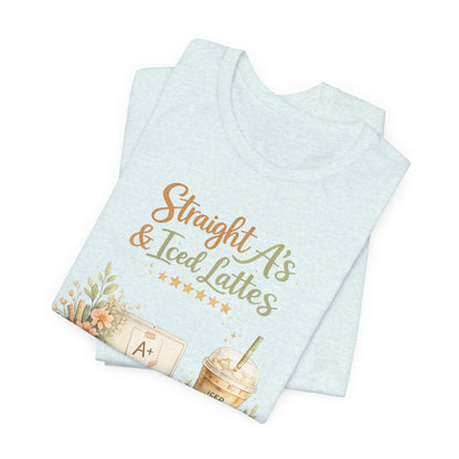 Straight A's & Iced Lattes T-Shirt — Cute Study Coffee Tee for Students & Teachers