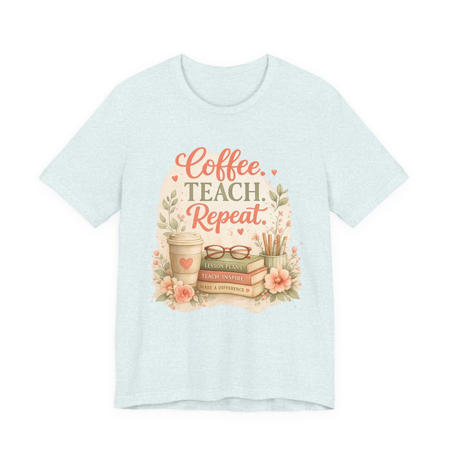 "Coffee. Teach. Repeat." Floral Teacher Tee