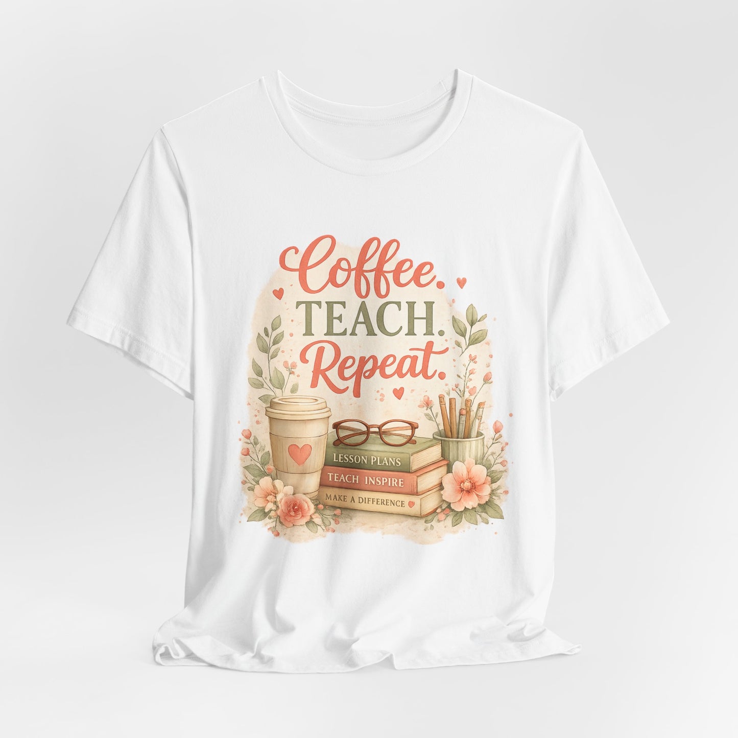 "Coffee. Teach. Repeat." Floral Teacher Tee