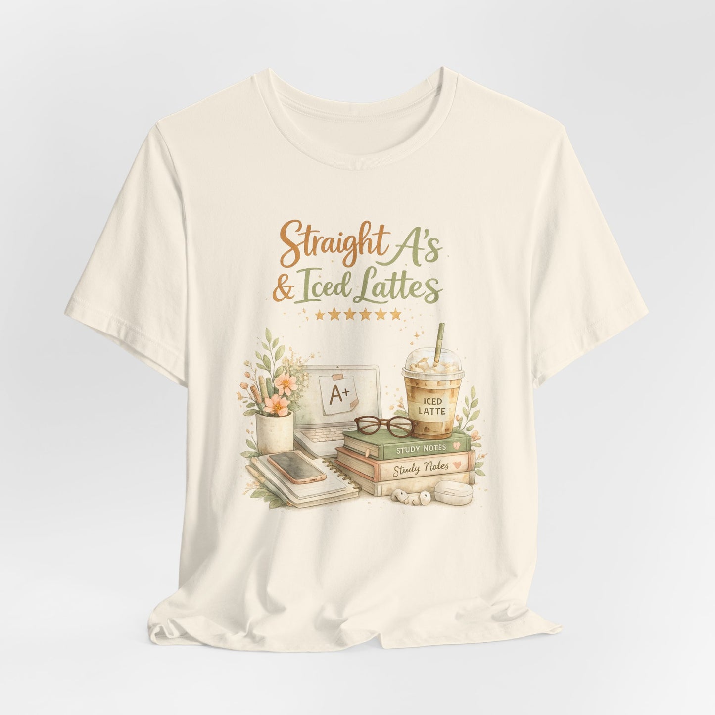 Straight A's & Iced Lattes T-Shirt — Cute Study Coffee Tee for Students & Teachers