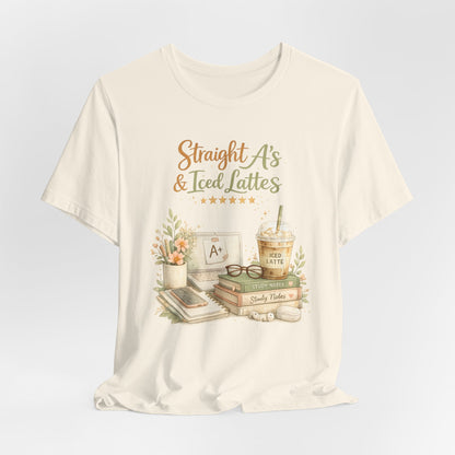 Straight A's & Iced Lattes T-Shirt — Cute Study Coffee Tee for Students & Teachers