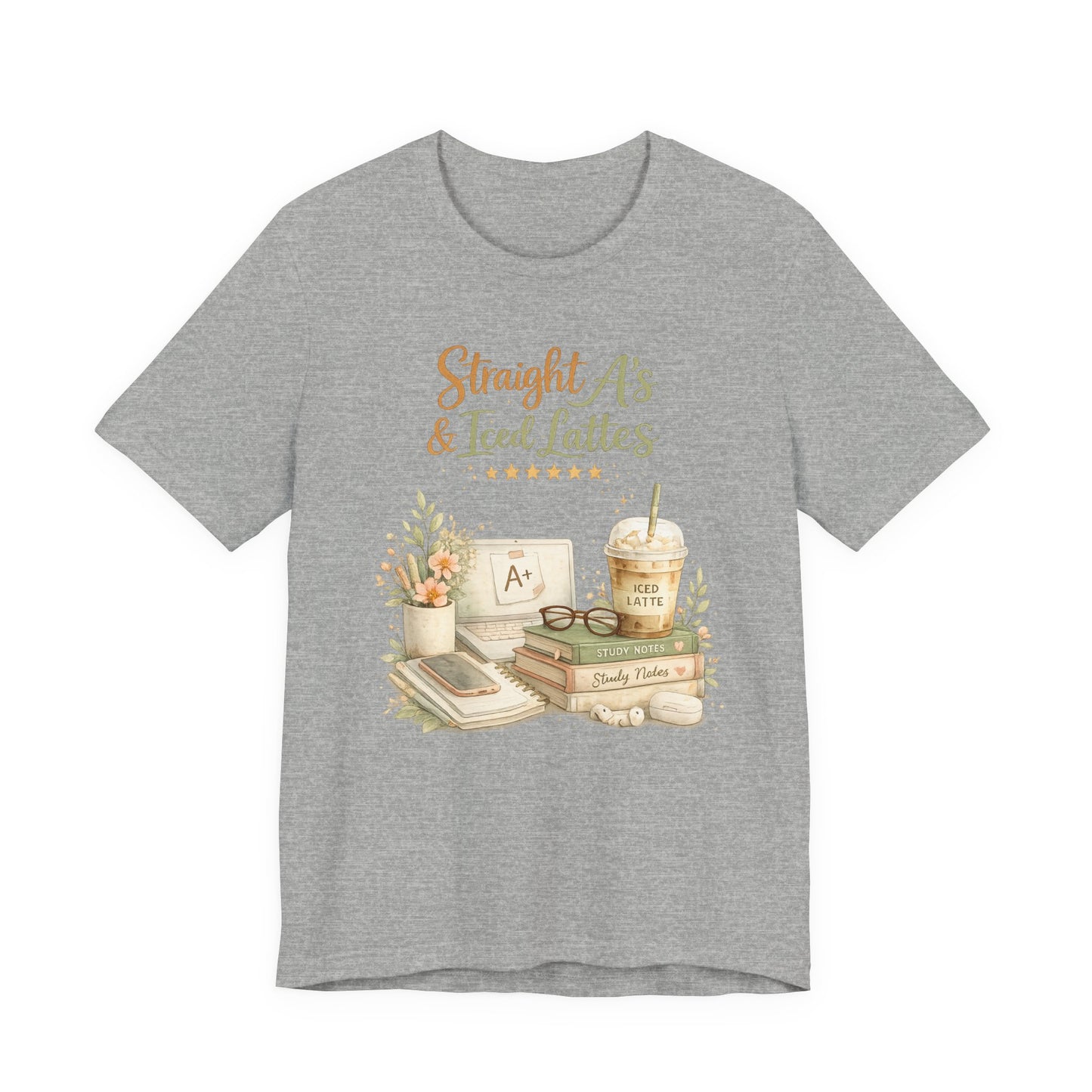 Straight A's & Iced Lattes T-Shirt — Cute Study Coffee Tee for Students & Teachers