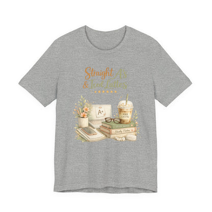Straight A's & Iced Lattes T-Shirt — Cute Study Coffee Tee for Students & Teachers