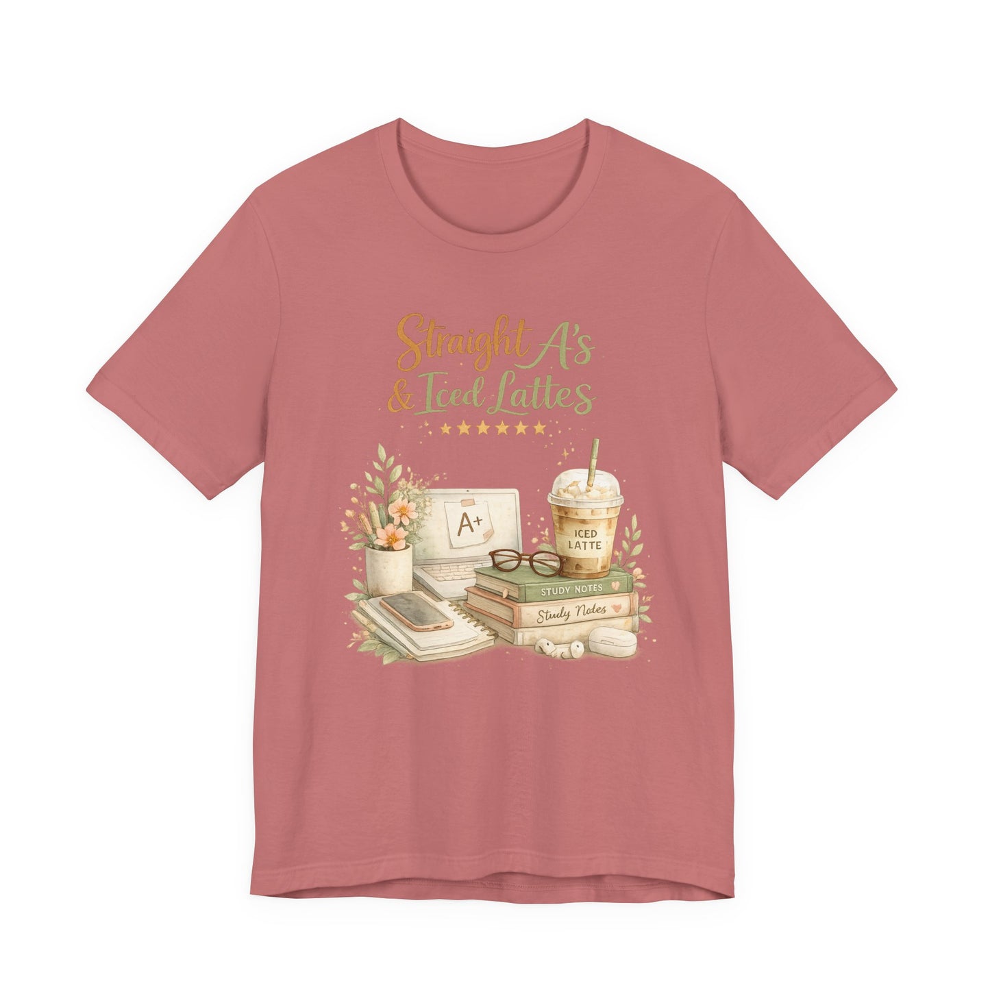 Straight A's & Iced Lattes T-Shirt — Cute Study Coffee Tee for Students & Teachers