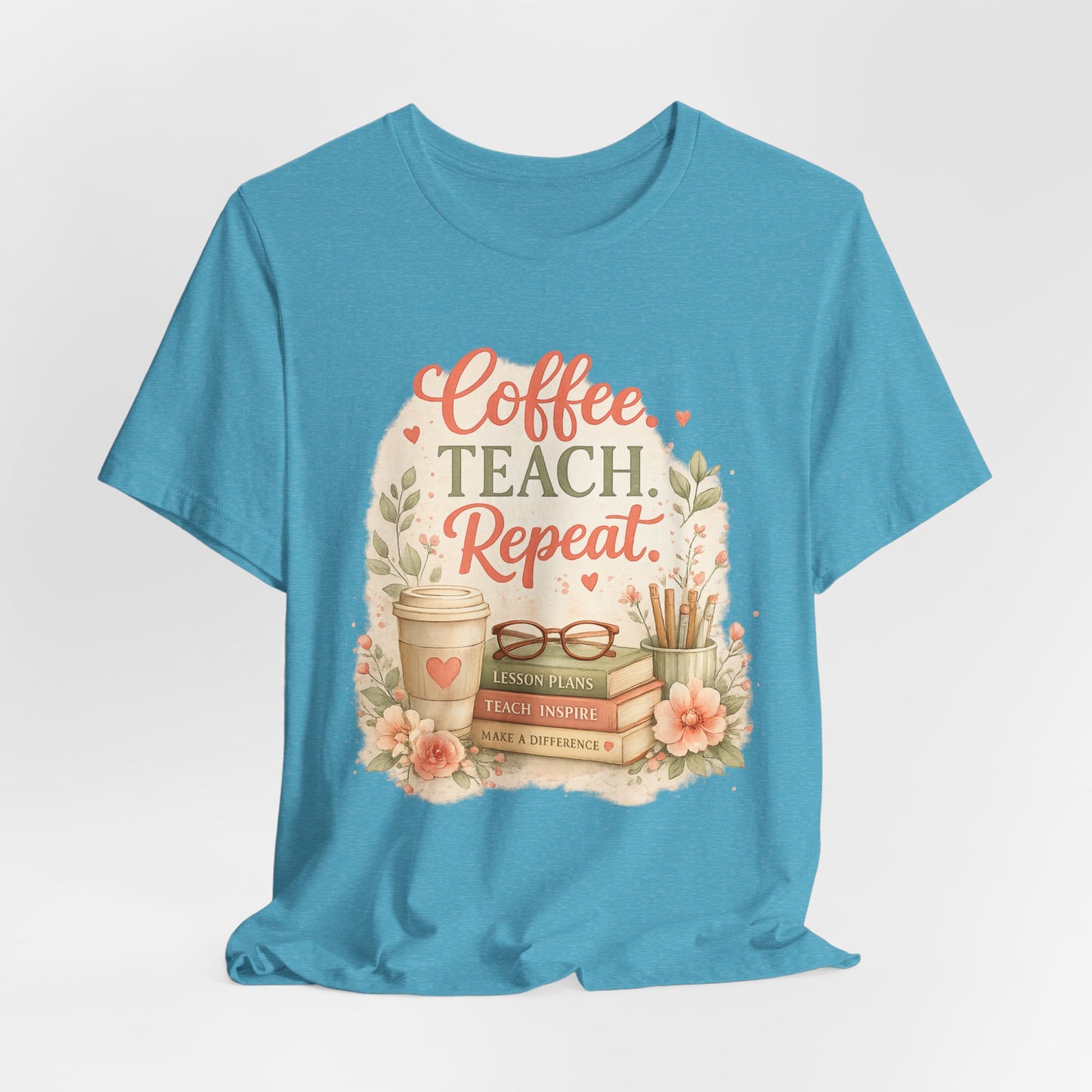 "Coffee. Teach. Repeat." Floral Teacher Tee