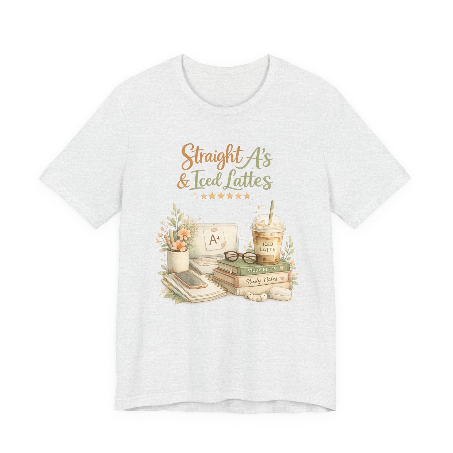 Straight A's & Iced Lattes T-Shirt — Cute Study Coffee Tee for Students & Teachers