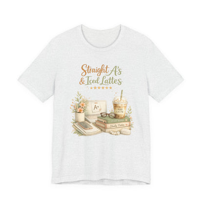 Straight A's & Iced Lattes T-Shirt — Cute Study Coffee Tee for Students & Teachers
