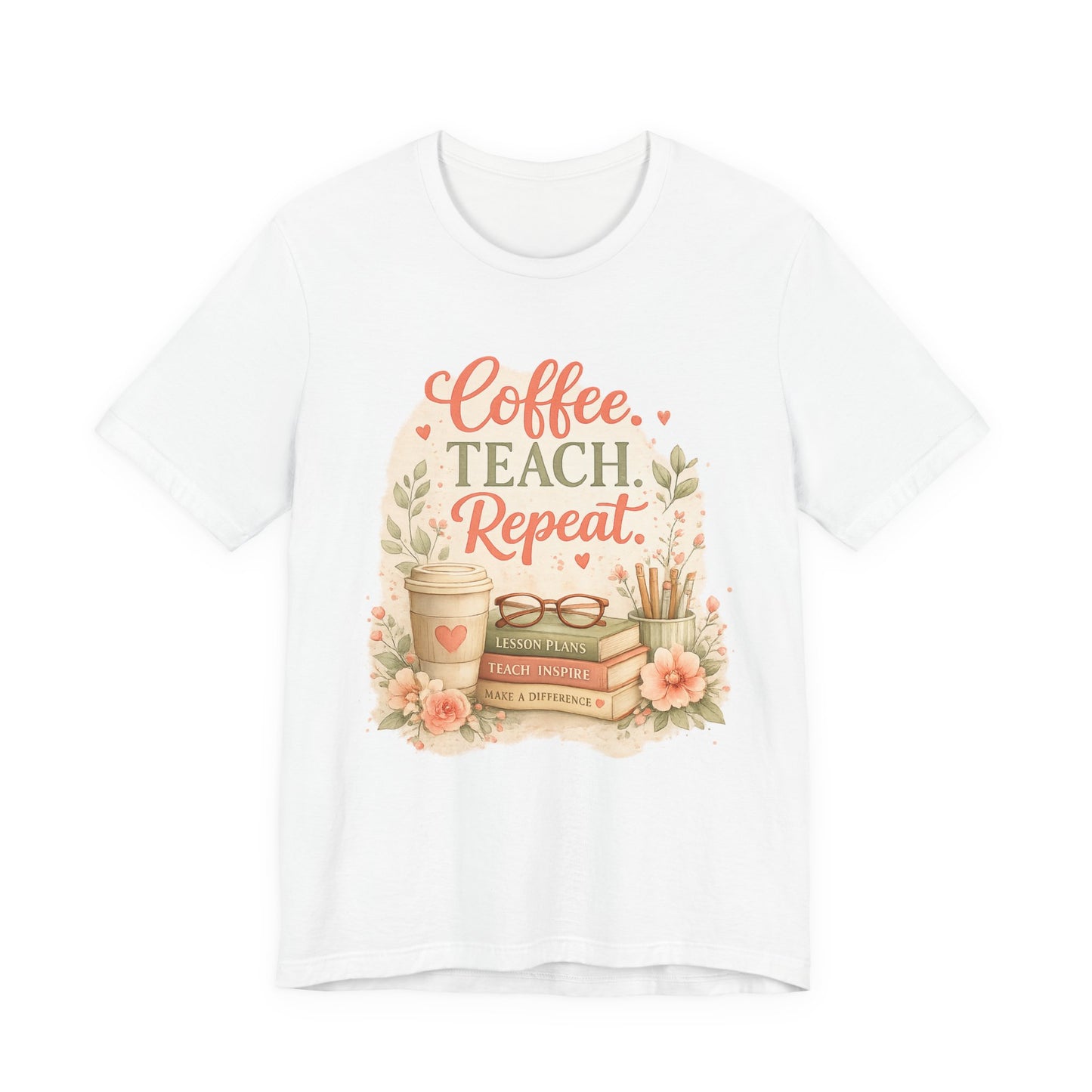 "Coffee. Teach. Repeat." Floral Teacher Tee