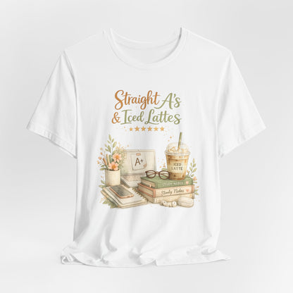 Straight A's & Iced Lattes T-Shirt — Cute Study Coffee Tee for Students & Teachers