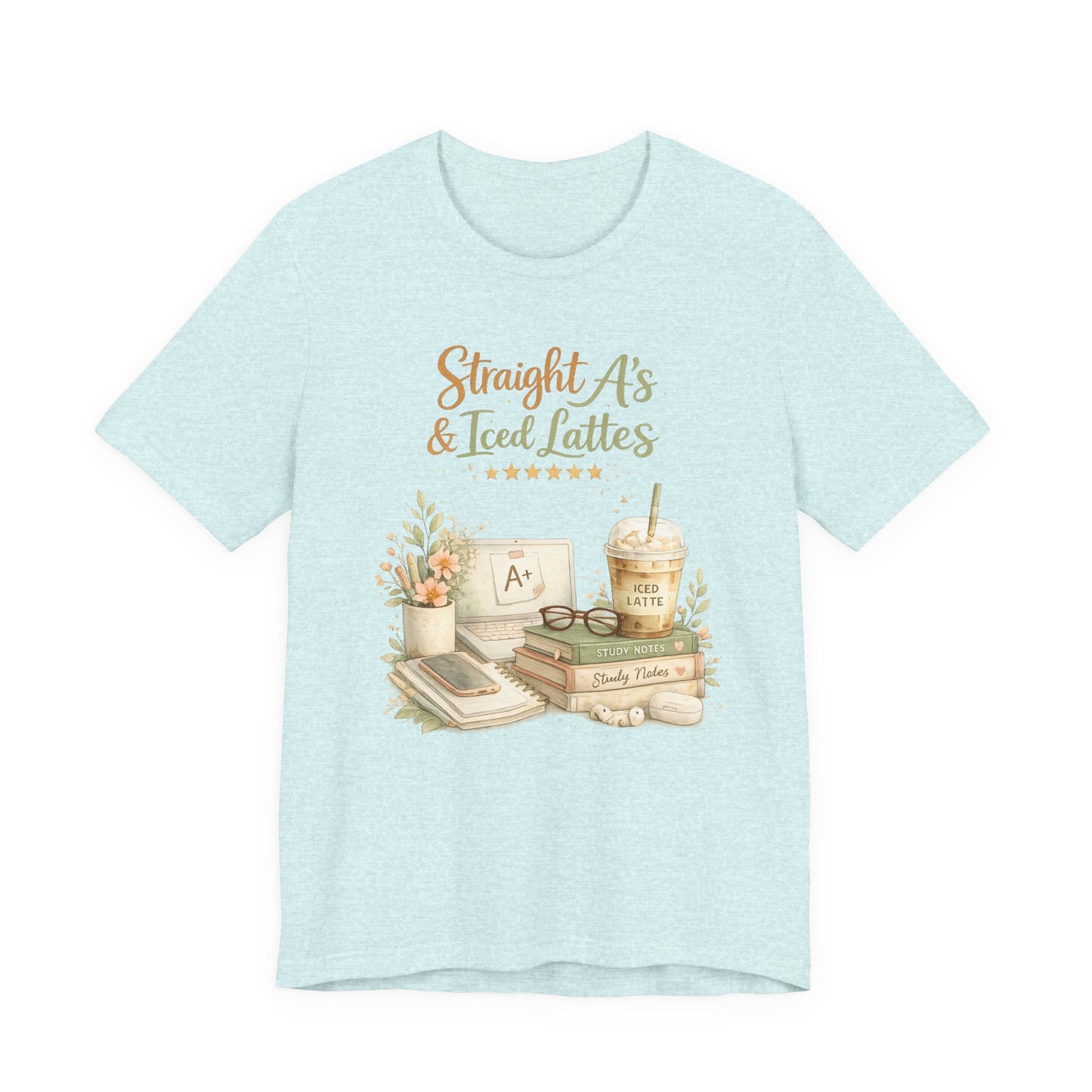 Straight A's & Iced Lattes T-Shirt — Cute Study Coffee Tee for Students & Teachers