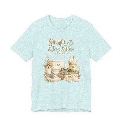 Straight A's & Iced Lattes T-Shirt — Cute Study Coffee Tee for Students & Teachers