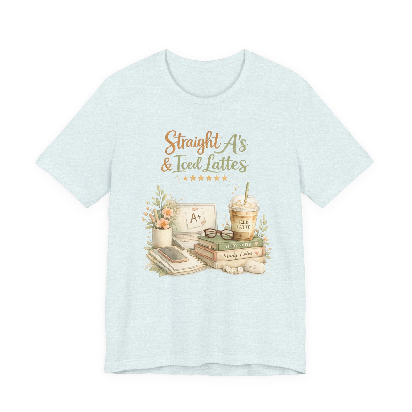 Straight A's & Iced Lattes T-Shirt — Cute Study Coffee Tee for Students & Teachers