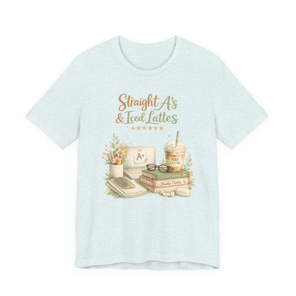 Straight A's & Iced Lattes T-Shirt — Cute Study Coffee Tee for Students & Teachers