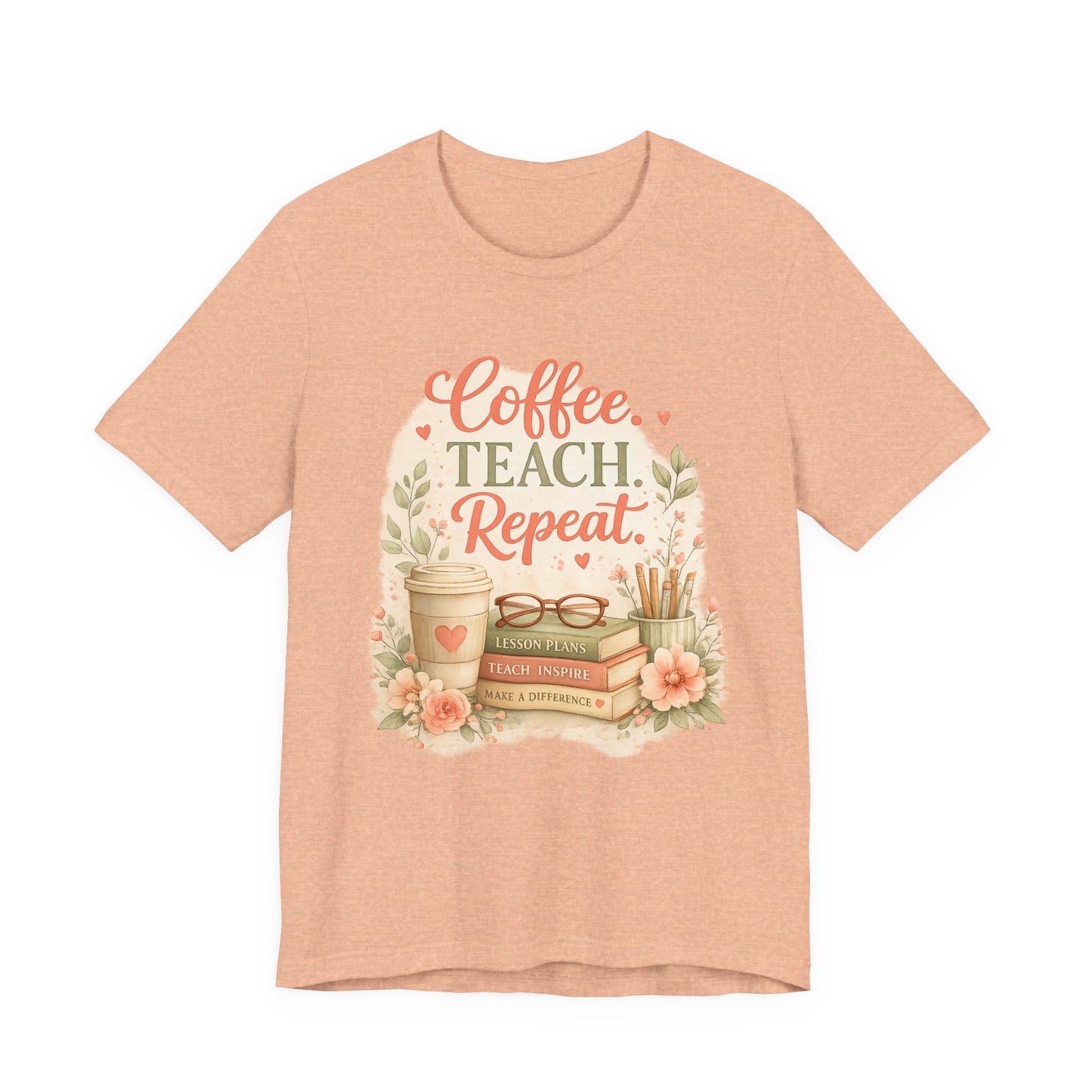 "Coffee. Teach. Repeat." Floral Teacher Tee