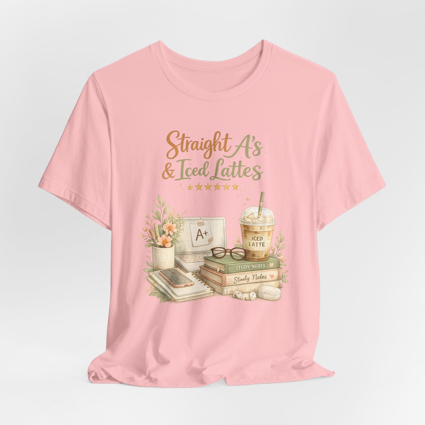 Straight A's & Iced Lattes T-Shirt — Cute Study Coffee Tee for Students & Teachers