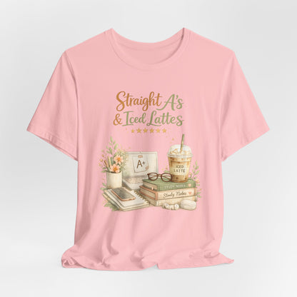 Straight A's & Iced Lattes T-Shirt — Cute Study Coffee Tee for Students & Teachers