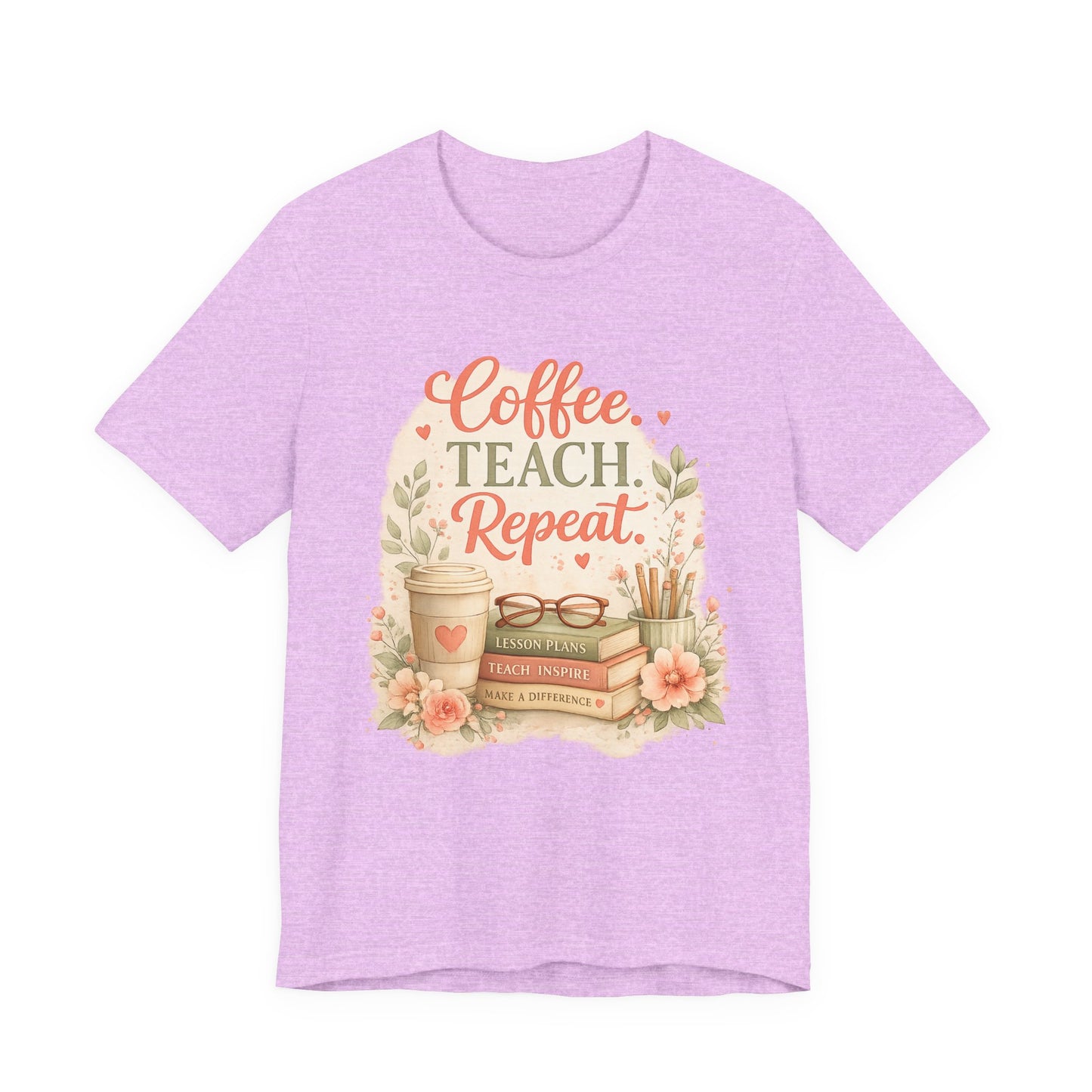 "Coffee. Teach. Repeat." Floral Teacher Tee