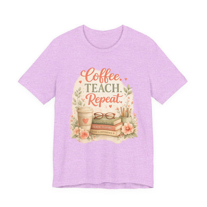 "Coffee. Teach. Repeat." Floral Teacher Tee