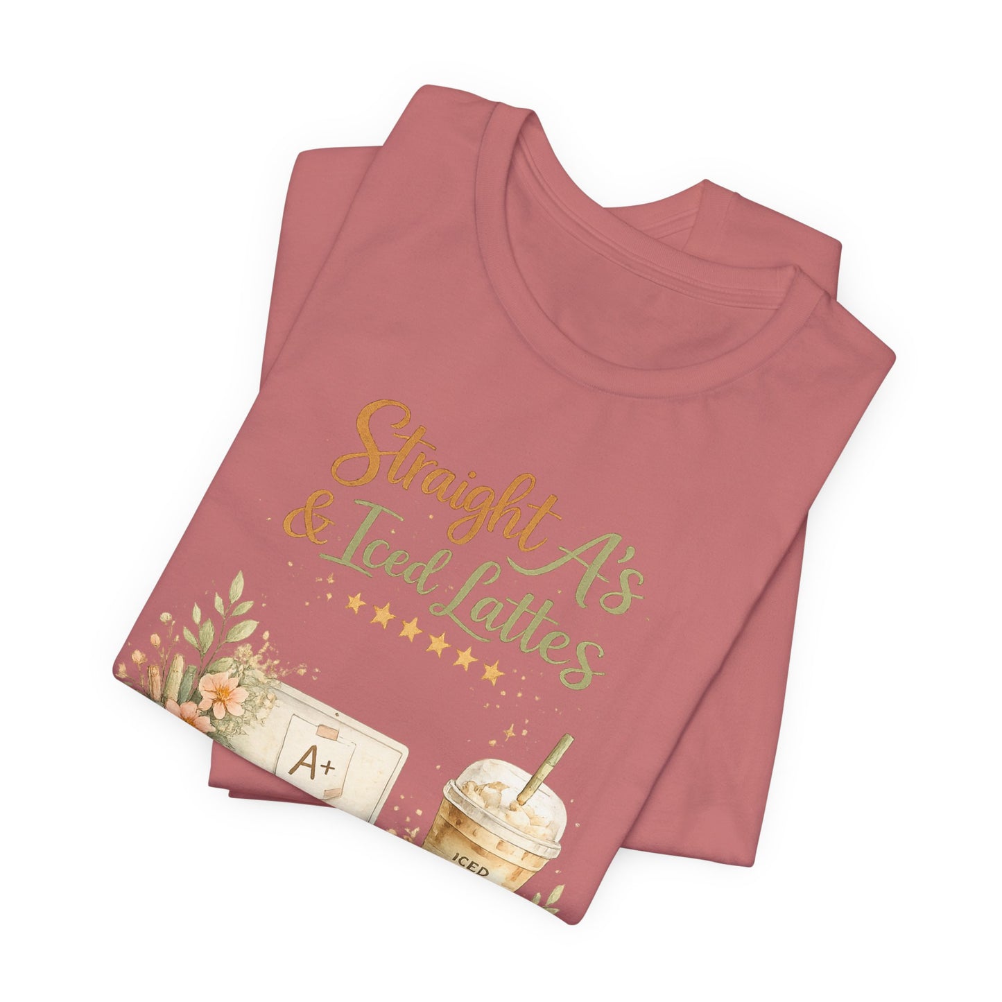 Straight A's & Iced Lattes T-Shirt — Cute Study Coffee Tee for Students & Teachers