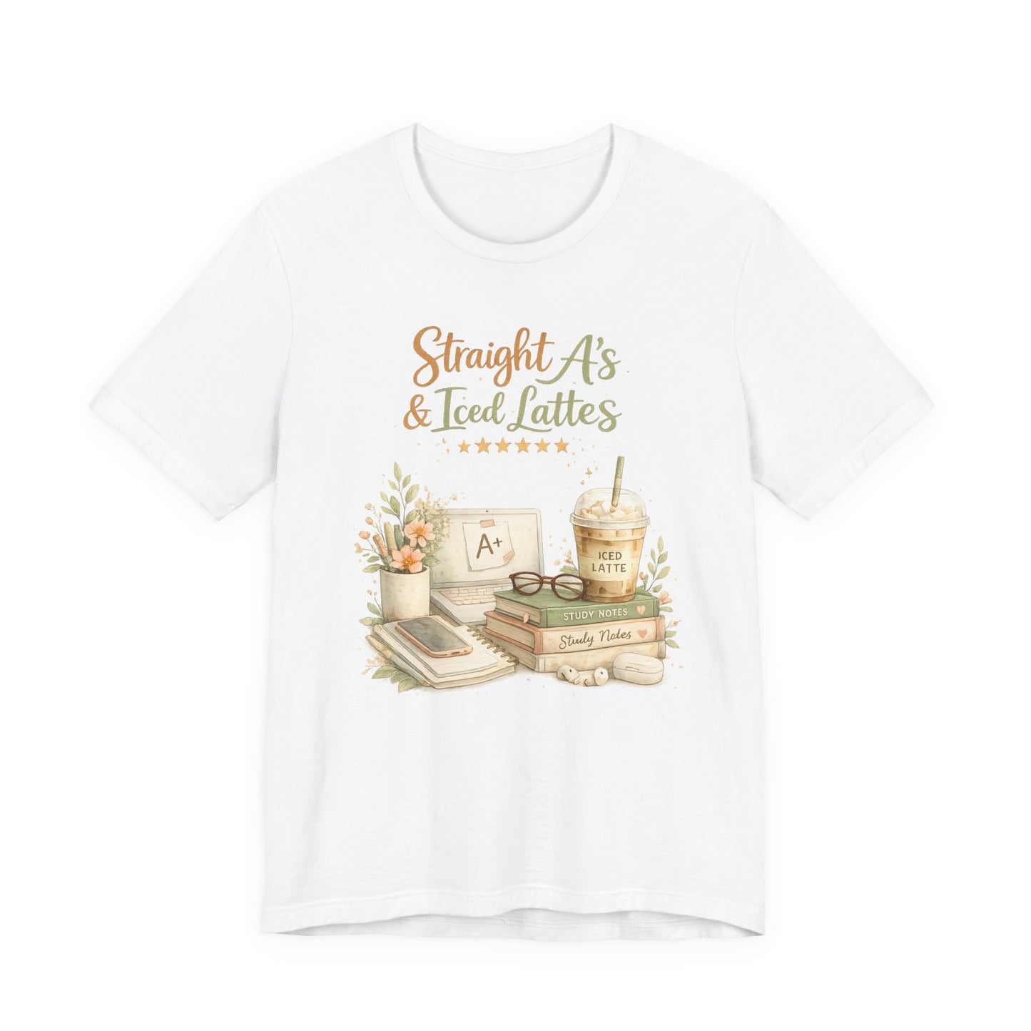 Straight A's & Iced Lattes T-Shirt — Cute Study Coffee Tee for Students & Teachers