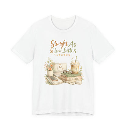 Straight A's & Iced Lattes T-Shirt — Cute Study Coffee Tee for Students & Teachers