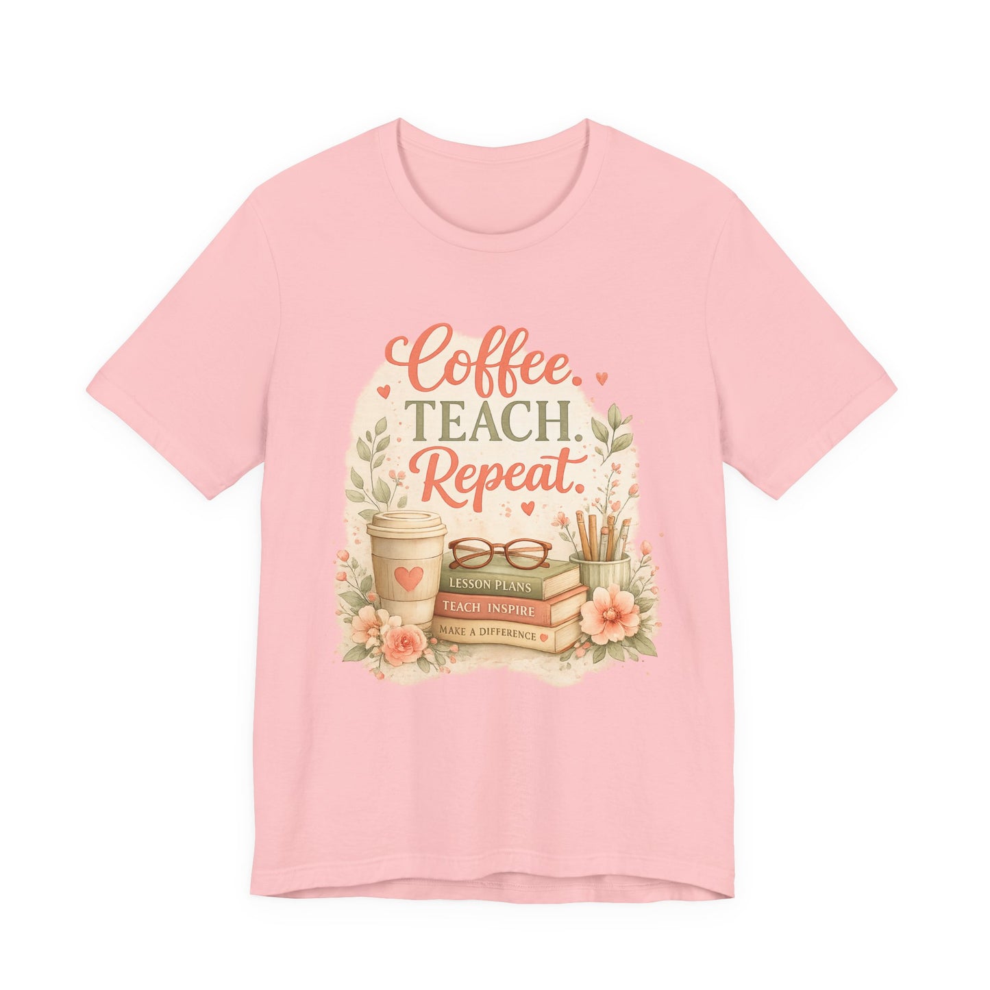 "Coffee. Teach. Repeat." Floral Teacher Tee